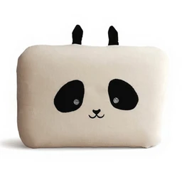 A small rectangular plush pillow with a cute panda-face design. Suitable for a unisex audience, it features a cream/off-white fabric with black panda eye patches, ears, and a tiny mouth, giving a soft, kawaii look. Material appears to be a plush fabric with a cushioned fill, in a neutral light color and simple panda styling.