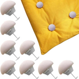 - What it is: A set of 12 soft needle fasteners (quilt/blanket clips) designed to secure bedding without damage, shown attached to a bright yellow quilt.
- Audience and style: Unisex bedding accessories suitable for any bed setup; light pink, cushioned fasteners with round tops and plastic bases, used to pin and hold fabric in place.
- Notable attributes: Soft, fabric-like tops with a pale pink color; compact clip mechanism with a gray underside; intended to prevent slipping and keep blankets neat.