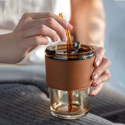 glass-tumbler-with-lid-glass-straw-leather-sleeve-coffee-tea-milk-mugcupindy-898982