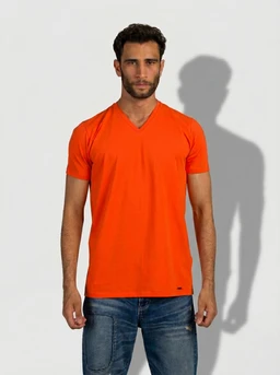 CurvedBackV-NeckT-ShirtinOrange_2