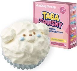 Bear Cupcake Taba Squishy Toy, Slow Rising Squeeze Stress Relief Kawaii Animal Shape White Fidget Premium Silicone Handmade