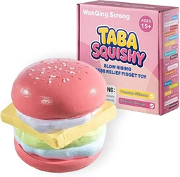 Jumbo Hamburger Taba Squishy Toy, Kawaii Slow Rising Squeeze Stress Relief Premium Silicone Handmade Pink Rainbow Macaron
