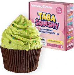 Cupcake Taba Squishy Toy, Slow Rising Squeeze Stress Relief Kawaii Green Fidget Premium Silicone Handmade Realistic Food