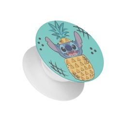 - What it is: A PopSocket grip featuring a round, turquoise top with an illustrated Stitch character wearing a pineapple hat.
- Intended audience: Unisex, suitable for both men and women and likely appealing to kids and fans of the Stitch character.
- Notable attributes: Bright turquoise/teal color top, cartoon Stitch with a pineapple motif, white pop-out base, compact round puck design. Material appears to be a glossy plastic top with a collapsible grip mechanism.