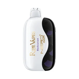 The product is a vape device with a white curved body and a black, decorative side panel. It appears to be a compact, palm-sized e-cigarette designed for inhalation. Visible attributes include a white/clear front surface, gold-toned branding text, and a black right-side panel with purple circular patterns. Intended audience seems unisex, and the visible materials suggest plastic with a smooth glossy finish; color palette is white, black, gold, and purple.