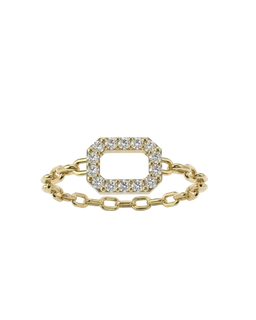 This is a gold-tone bracelet featuring a rectangular, open-centered centerpiece set with small clear crystals. The chain consists of alternating oval links and a delicate style, giving it a dainty, feminine look. Intended for women, the piece highlights a shiny yellow-gold finish with sparkling stone accents and a geometric, contemporary silhouette.
