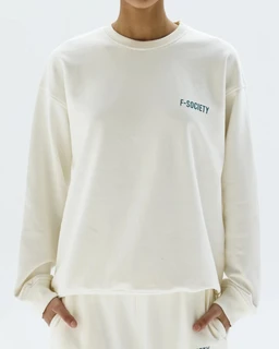 - What it is: A casual long-sleeve crewneck sweatshirt in a plain off-white/cream color.
- Audience and styling cues: Designed for adults (unisex appearance) with a relaxed fit, dropped shoulders, and minimal branding on the left chest. The model’s neutral pose and soft fabric suggest a comfortable, everyday wear style.
- Notable attributes: Lightweight cotton or fleece material with a clean, plain surface; small text logo reading “F-SOCIETY” on the chest; no visible graphics or prints beyond the logo; simple, monochrome look.