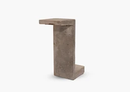 - What it is: A minimalist concrete pedestal or side table with a blocky, L-shaped top extending as a small shelf.
- Intended audience: Unisex; appears suitable for modern, industrial, or architectural-style interiors.
- Notable attributes: Material looks like concrete with a raw, textured finish; color is natural gray concrete; design is angular and geometric with a hollowable vertical leg and a short horizontal top shelf. No branding visible.