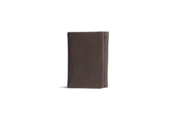 A small brown leather bifold wallet with a simple, compact silhouette. Appears to be designed for adults (unisex) based on its neutral, classic style and fold-over design. Notable attributes include a textured brown leather surface, clean edges, and a slim, rectangular shape suitable for carrying cards and cash.