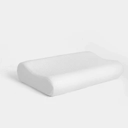 A white ergonomic neck pillow with a contoured wave shape and memory foam core. Appears designed for travel or home use, targeting general adult users (unisex) based on neutral styling and size. Notable materials and features include a smooth white fabric cover with a soft, mesh-like texture and a supportive, curved profile that cradles the neck.