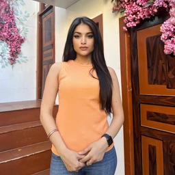 - What the product is: A sleeveless striped cotton basic top (tank top) in a solid peach/orange color.
- Intended audience: Women (based on fit and styling on a female model).
- Notable visible attributes: Sleeveless tank with a crew neckline, smooth cotton fabric, light peach-orange color, slim/regular fit, paired with blue jeans. No visible stripes in the photo (solid color), simple minimalist style.