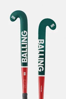 - What the product is: A pair of field hockey sticks with a curved, hooked ends (low bow design) for street-style or performance play.
- Apparent audience: Unisex, suitable for both men and women based on sizing and styling; the overall design reads as sporty and performance-oriented.
- Notable attributes: Teal/green shafts with white "BALLING" branding and red grips/yokes near the bottom; high-contrast color blocking, lowbow curved blade shapes, and white model text along the shaft. Visible text includes "BALLING" along the shaft and curved blade ends. Material appears to be composite/graphite with a matte finish.