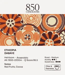 Ethiopia Dabaye label card: origin, process, roast and tasting notes