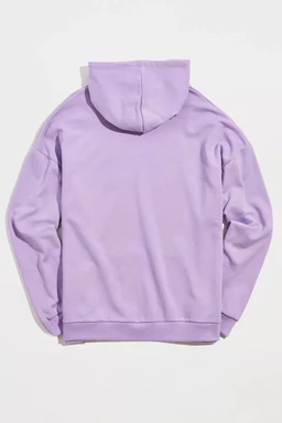 A lavender hoodie for kids, shown from the back with the hood up. It appears to be a relaxed, casual fit made from a soft, fleece-like material, featuring a solid pastel purple color and a simple, minimalist style. The garment emphasizes comfort and everyday wear for children, with no visible logos or embellishments.