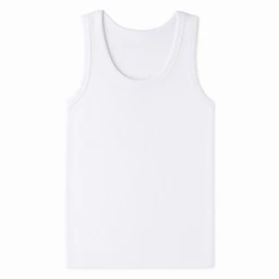 - What it is: A plain white sleeveless undershirt (tank top).
- Apparent audience: Children's (cut and sizing suggest a kids’ tank top; simple design suitable for boys or unisex kids).
- Notable attributes: White solid color, lightweight knit fabric, sleeveless scoop neck with reinforced shoulder binding, simple basic style.