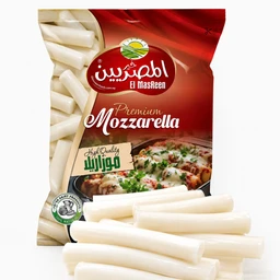 - Product: A bag of El Masreen Premium Mozzarella sticks (Mozzarella fingers) 500 g, with white mozzarella sticks shown both inside and spilling out of the bag.
- Audience and styling cues: Appears targeted to general consumers (unisex); the sticks are presented as a ready-to-use snack/appetizer suitable for家庭 or party settings, with a premium look from the red packaging and plated mozzarella image.
- Visible attributes: White mozzarella sticks, bag featuring Arabic branding and “Premium Mozzarella” text, green/white seal, image of cooked dish with herbs on the front, clean white background with some sticks arranged outside the bag. Material: mozzarella cheese; color: white; style: straight cylindrical sticks intended for frying or baking.