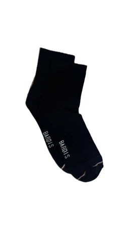 - What it is: A pair of long crew-length socks shown in black. The socks have a ribbed cuff and a mid-coot length, with white text along the side reading “BRANDS.” 
- Audience and styling: Appears unisex or suitable for adults; simple, solid color with minimal branding for a versatile, everyday look. 
- Materials and color/style attributes: Black fabric with a smooth finish; crew-cut height that reaches mid-calf, plain design with a small white brand text detail.