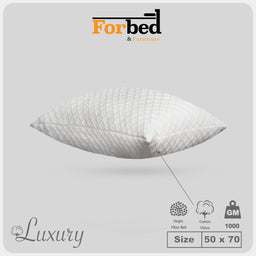 - Product: A white decorative pillow (sham-like) with a quilted diamond stitch pattern.
- Audience: Unisex (suitable for both men and women; visually a home decor item).
- Notable attributes: White fabric with a quilted texture, medium-size pillow (50 x 70 cm), labeled as “Luxury” with a Forbed & Furniture branding. Materials indicated appear to be cotton and viscose blend (fiber ball icon suggests cotton; Virgin Fiber Wool? but visible labels show cotton viscose), color white, standard rectangular shape.