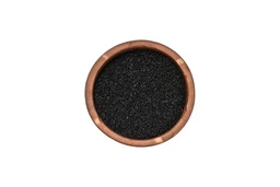 - What the product is: A copper bowl filled with black nigella seeds (حبة البركة) shown from a top-down view.
- Intended audience: Unisex (suitable for both men and women), as it appears as a spice/grocery item.
- Notable attributes: Visible small, round black seeds densely packed in a round copper-colored bowl. The seeds have a matte texture and uniform dark color; the bowl provides a warm metallic contrast against a white background. No branding or packaging visible.