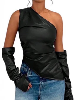 Lether-Top-with-Sleeves-Black